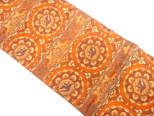 横段に花鳥模様織出し袋帯